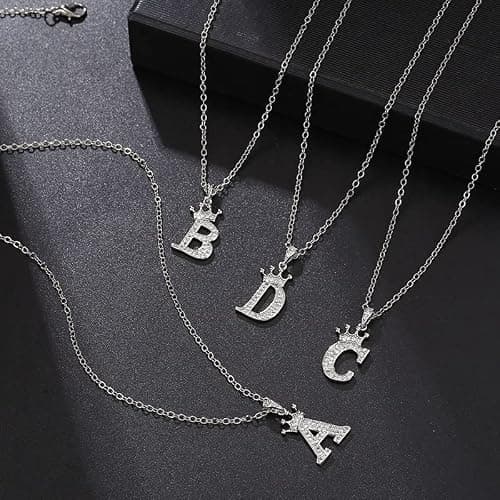 BELUCKIN Crown A-Z Initial Necklace Silver Plated Sparkling Crystal Monogram Letters Pendant Necklaces for Women Alphabet Name Jewelry Gift thumbnail 6