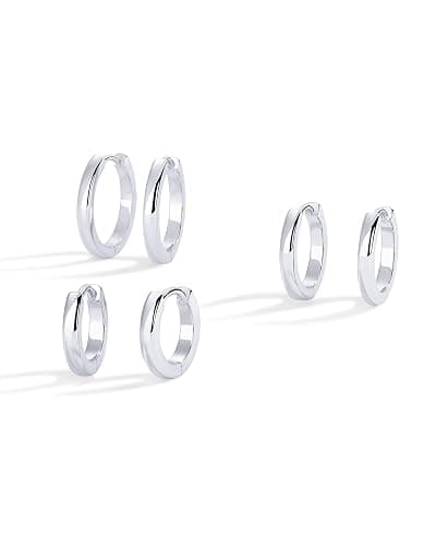 PAVOI 18K Gold Plated 925 Sterling Silver Posts 3 Pairs Hoop Earrings Set for Women | Huggie Earring Pack thumbnail 3