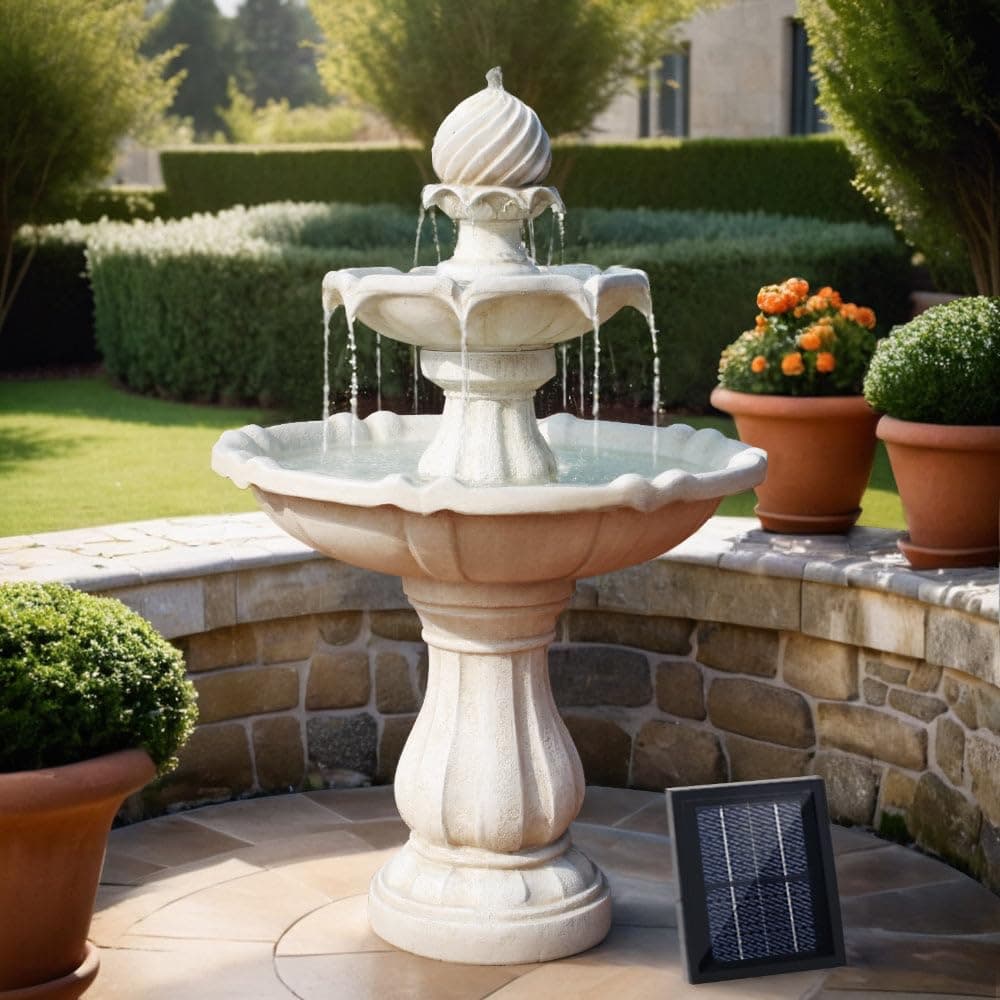 Gardeon Solar Water Fountain, 9V 93cm Tall Feature Pump Bird Bath Powered Features Fountains Garden Outdoor Indoor Pond Decoration, 4 Tiers Birdbath Battery Ivory thumbnail 8