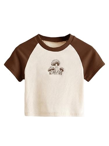 SweatyRocks Women's Graphic Print Round Neck T Shirt Short Sleeve Crop Tee Tops - Image 1