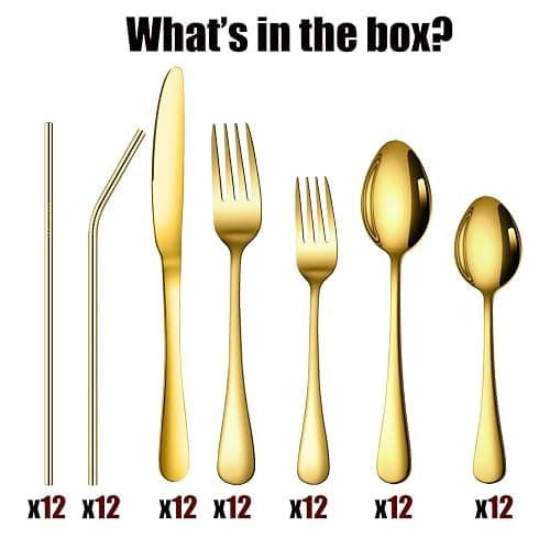 Gutuwellea 84 Pieces Gold Silverware Service for 12 Flatware Set Stainless Steel Utensils Cutlery Set Dishwasher Safe Flatware (Gold, 84) thumbnail 6