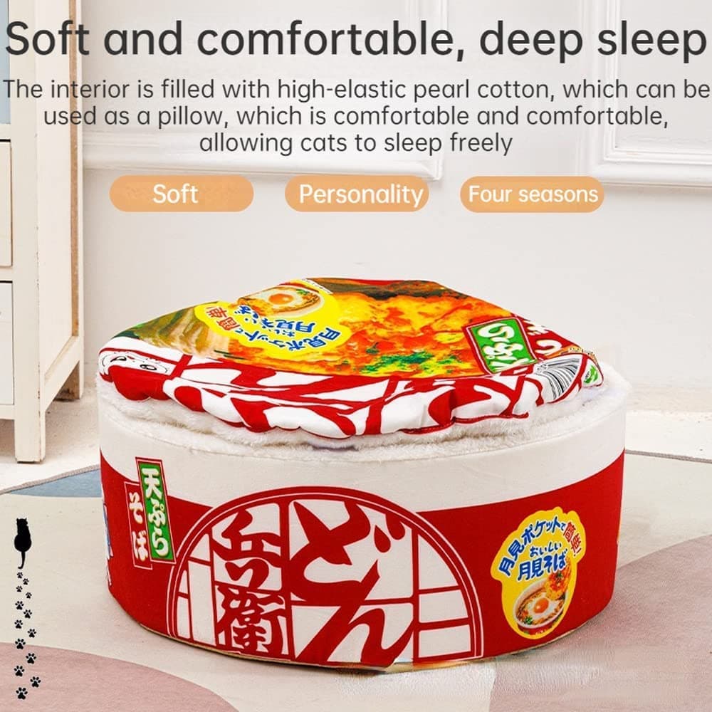 Cat Nest Instant Noodle Shape Cat House Cat Sofa Bed Cute and Comfortable Pet Cat House Detachable Multifunctional Soft Pet Bed Suitable for Cats and Dogs Applicable to All Seasons (S,Red) thumbnail 2