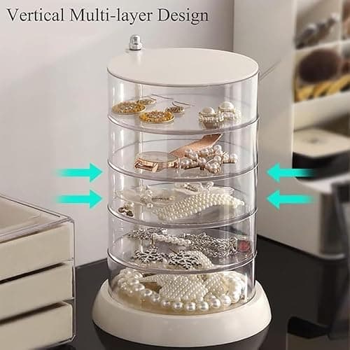 5-Layers Rotating Small Jewelry Boxes, Travel Jewelry Box Tray Case with Lid for Earrings Hair Accessories & Beauty Supplies Necklaces Bracelets Watches, Gift for Women Teen Girls thumbnail 2