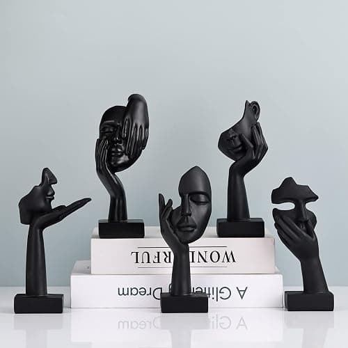 oliruim Black Home Decoration Accent Art Woman Face Statue Collectible Statue for Modern Home Living Room Bookshelf Black Desk Decor 3 Piece Set thumbnail 8