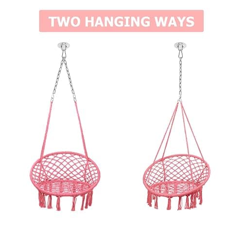 Goutime Hammock Chair, Macrame Hanging Swing Chairs with Hardware Kit,Adult Boho Swings for Outside,Patio,Balcony,Bedroom (Pink (Pillows are not Included)) thumbnail 7
