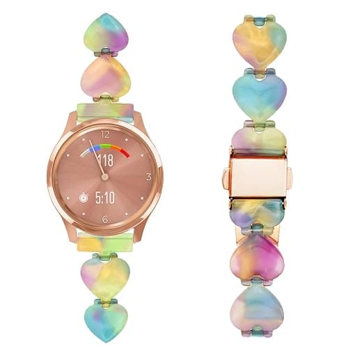 Abanen 20mm Resin Heart-Shaped Watch Band for Garmin Vivoactive 6/5 / Venu 2 Plus/Venu Sq, lightweight Adjustable Wrist Strap with Foldover Clasp for Forerunner 570 42mm thumbnail 3