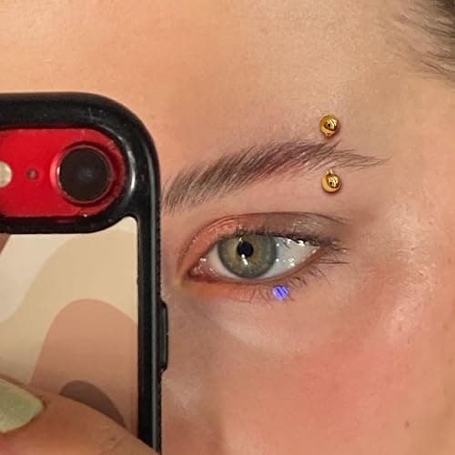 ALACLO 2 Pcs 14k Gold Filled Eyebrow Rings, 16G Threaded Rook Piercing Jewelry, Surgical Steel Vertical Lip Labret Belly Tongue Ring Daith Earring Curved Barbells thumbnail 3