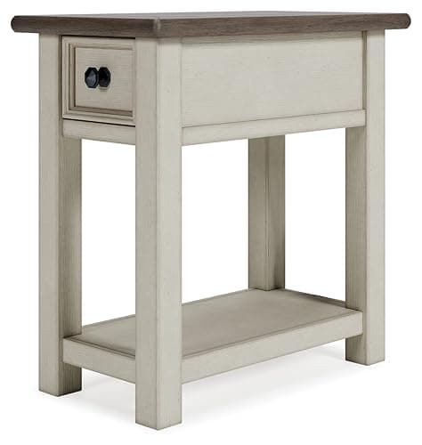 Signature Design by Ashley Bolanburg Chairside End Table With Charging Station, Two-Tone Wood Accent Table With Drawer Storage, Plank Top Design for Living Room or Bedroom, Antique White thumbnail 8