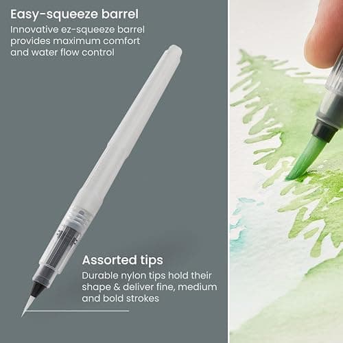 ARTEZA Water Brush Pen, 6-Piece Set, Fine, Medium & Broad Tips, Refillable Self-Moistening Brushes for Painting & Lettering thumbnail 4