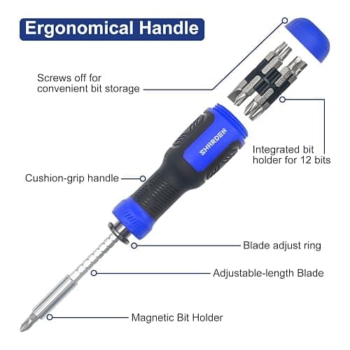 SHARDEN Multibit Screwdriver 13-in-1 Screw Driver Set Adjustable Extension Screwdriver Multitool All in One with Torx Security, Flat Head, Phillips, Hex, Square and 1/4 Nut Driver thumbnail 3