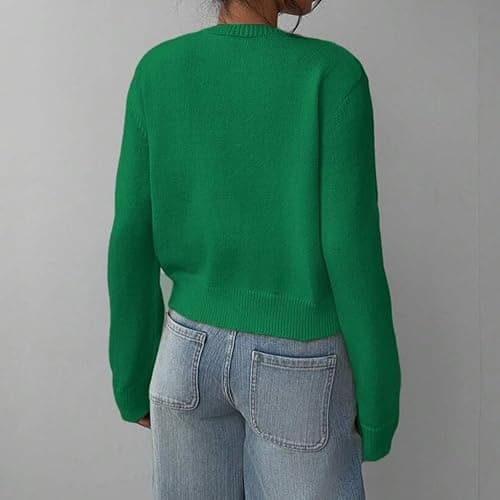 AYziemezm Women’s Cropped Cardigan Sweater Button Down Open Front Long Sleeve Crewneck Sweaters Knit Sweater Warm Clothes thumbnail 2
