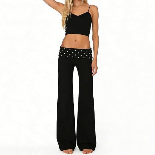 Fold Over Yoga Pants for Women Low Rise Wide Leg Cute Flare Sweatpants | Low Waisted,Lounge Pants,Back to School Clothes for Teen Girls thumbnail 4