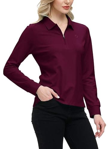 JINSHI Women's Golf Polo Shirt Long Sleeves Zip Up Sport Active Shirts Quick Dry Athletic T-Shirt Casual Tennis Tops Slim Fit thumbnail 3