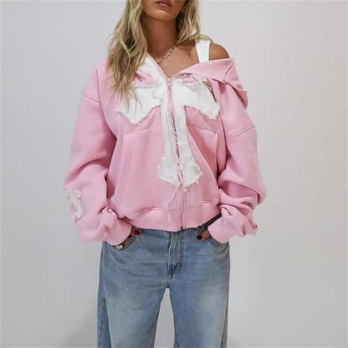 Thopavenoir Women Zipper Graphic Patchwork Hoodies Y2k Oversized Tee Girls Couples Sweatshirts Aesthetic Preppy Goth Jacket thumbnail 3