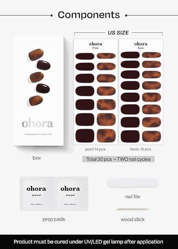 ohora Semi Cured Gel Nail Strips (N Pumpkin Swirl) - Brown, Marble, Works with Any UV/LED Lamps, Salon-Quality, Long Lasting, Easy to Apply & Remove - Includes 2 Prep Pads, Nail File & Wooden Stick thumbnail 6