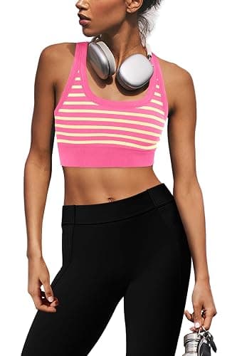 Yanekop Womens Yoga Sports Bra Longline Striped Workout Bras Supportive Scoop Neck Racerback Crop Athletic Tank Tops thumbnail 2