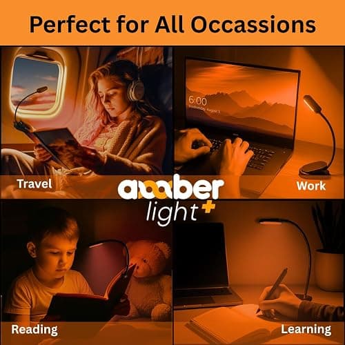 Amber Light + Giftable Amber Book Light - Blue Light Blocking - Night Reading Booklight Store. Rechargeable. 1600K for Reading in Bed at Night. Perfect as a Giftable Kindle Light and LED Book Light. thumbnail 8