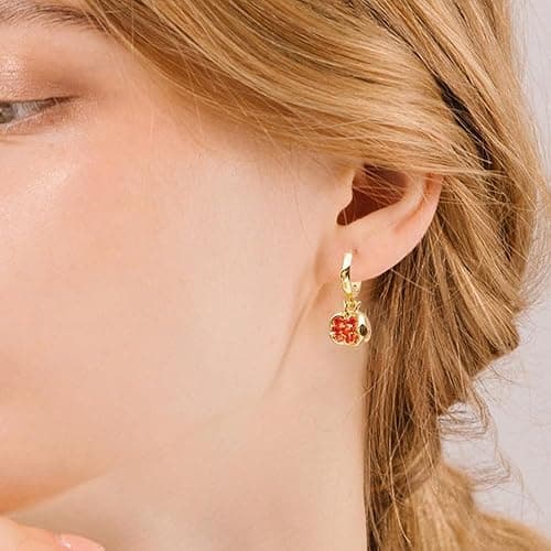 ZEBRAGO Premium Cubic Zirconia Inlay Red Pomegranate Pendant 18k Gold Plated Stainless Steel Hoop Earrings for Women thumbnail 4