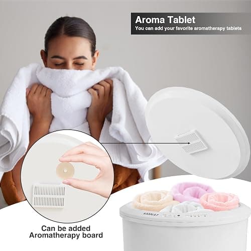SAMEAT Heated Towel Warmers for Bathroom - Large Towel Warmer Bucket, Wood Handle, Auto Shut Off, Fits Up to Two 40"X70" Oversized Towels, White thumbnail 7