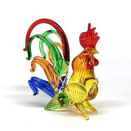 ZOOCRAFT Chicken Figurines Collectibles Hand Blown Glass Rooster Set of 2 thumbnail 7