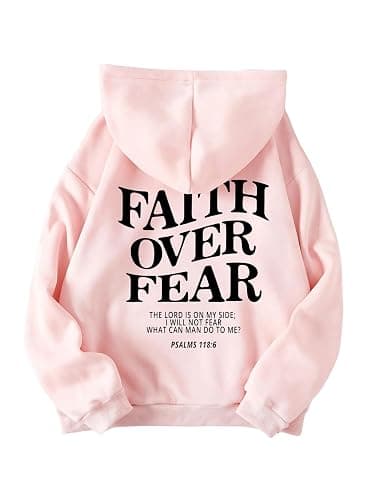 SHENHE Women's Graphic Hoodie Slogan Faith Over Fear Christian Hoodie Pullover Sweatshirt - Image 1
