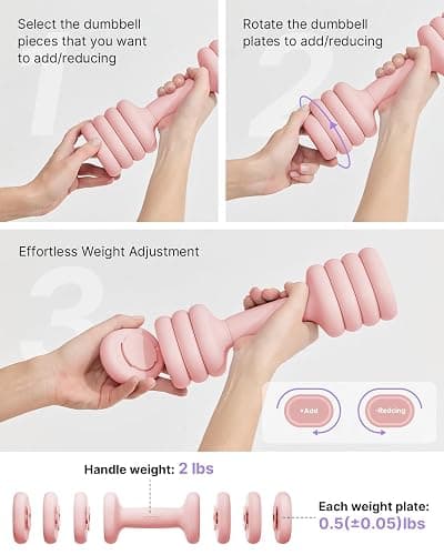 YOTTOY Adjustable Dumbbell Set of 2, 4-in-1 Hand Weights for Women at Home, Compact Free Weights Dumbbells Set with Soft Grip and Base, 2-5 lbs Each for Home Gym thumbnail 3