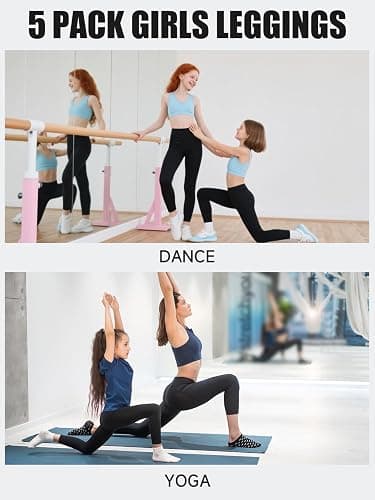Celfaeree 5 Packs Girls Athletic Leggings Kids Yoga Pants with Pockets High Waist Leggings Yoga Dance Workout Running thumbnail 4