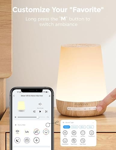 Baby Sound Machine, Momcozy White Noise Machine for Baby Sleeping with Night Light, Toddler Sleep Trainer with 34 Soothing Sounds, Timer, App Remote Control, Personal Sleep Routine(Wood Grain) thumbnail 4