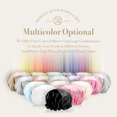 Extra Large Reusable Shower Cap for Men, Women (Black 4 Pack ) Satin Double Layer EVA Waterproof Long Hair Cap thumbnail 7