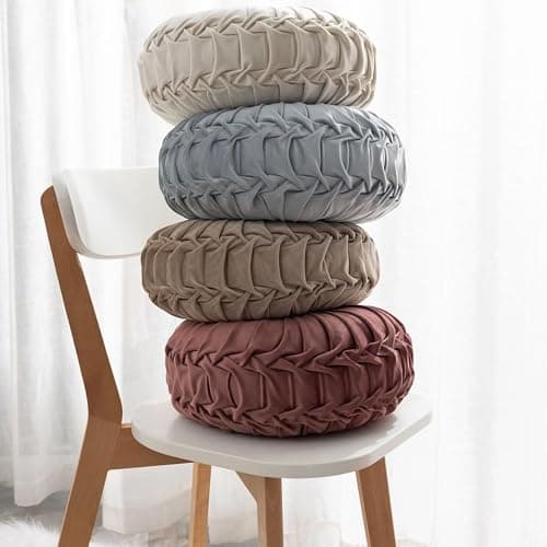 MOCOFO Round Velvet Throw Pillow, Pumpkin Shape Decorative Floor Cushion, Handcrafted Pleated Design, 14 and 16 Inch Diameter, Multiple Colors, Polyester Fill (Dark-Gray, 14") thumbnail 5