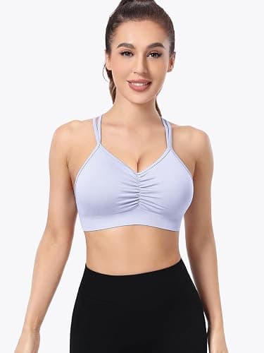VEQKING Ruched Sports Bras for Women Large Bust, Seamless Padded Strappy Medium Support Yoga Bra, 3 Pack thumbnail 2