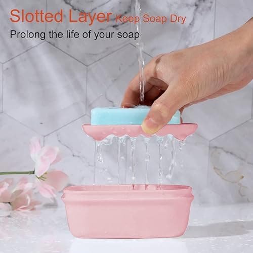 Quatish 2 Pack Travel Soap Container, Portable Soap Holder with Lid, Travel Bar Soap Holder, Soap Case for Camping Gym Travel, Soap Box for Bathroom,Pink thumbnail 4