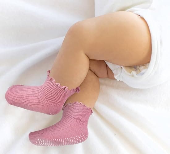 Sooneeya Baby Ruffle Socks Toddler Girls Non-Slip Ankle Socks with Grips | Indoor, Soft, Cotton, Frilly thumbnail 2