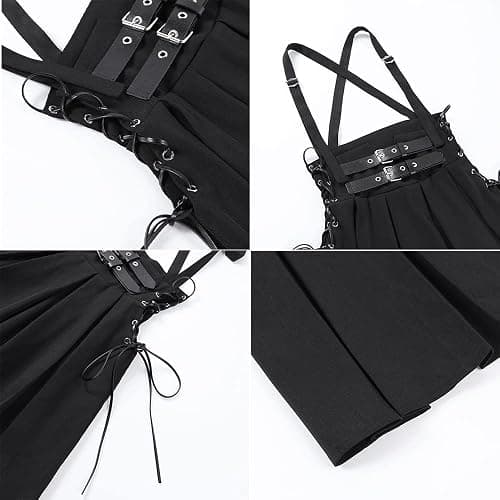 Womens Halter Pleated Skirts Tennis Skirts Skater Skirt Black Hight Waist Lace-Up Mini Skirt Gothic Clothes thumbnail 4