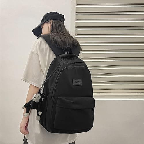 Aesthetic Backpack Cute Backpack for School College Backpack Large Capacity Bookbags for Girls Women Students Casual Travel Daypacks Solid Color(Black) thumbnail 6
