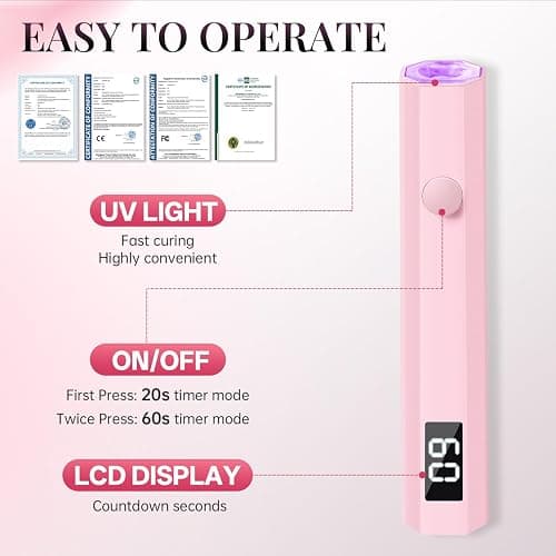 krofaue Mini Handheld UV Light for Gel Nails with Stand, Portable Rechargeable Nail Lamp with 2 Timers, Flash Cure for Rhinestone Glue Decoration at Home DIY, Travel thumbnail 4
