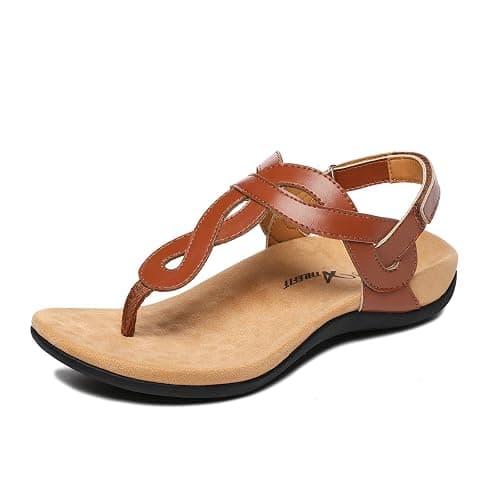 Athlefit Women's Orthopedic Arch Support Sandals Comfortable Thong T-Strap Orthotic Casual Flat Sandals - Image 1
