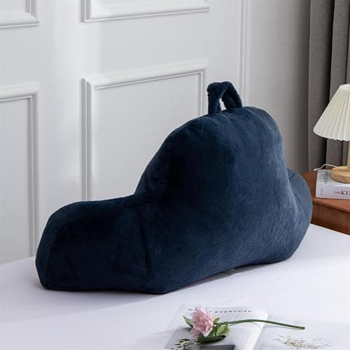 A Nice Night Faux Fur Reading Pillow Bed Wedge Large Adult Children Backrest with Arms Back Support for Sitting Up in Bed/Couch for Bedrest,Navy thumbnail 4