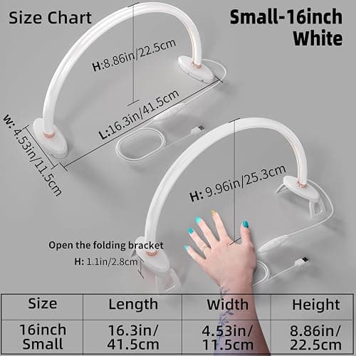Small Half Moon Light for Nail Desk, 3 Color Temperature 3500K-6500K,180°Surround Moon Light Nail Tech,Half moon nail lamp for Manicure Sculpture Handicrafts etc Lighting,Personal DIY use 16inch thumbnail 2