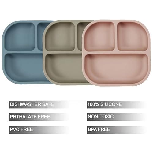 PandaEar 3 Pack Baby Plates with Suction and 3 Spoons, Silicone Toddler Plates for Baby Toddlers Infant Kids, Divided Plate Toddler Suction Plates, Non-Slip, Non-Toxic, BPA Free thumbnail 3