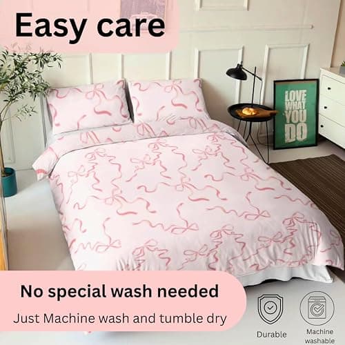 Elegant Bow Bedding Sheets Set – 1 Flat sheet - 1 Fitted sheet - 2 Pillowcovers - Coquette aesthetic, Pink - Soft, Breathable & Cozy Sheet - Bow girly - Bow decor (Pink bows, Queen (U.S. Standard)) - Pink Bows - Queen (U.S. Standard) thumbnail 9