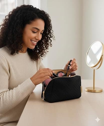 BAGSMART Small Makeup Bag, Travel Cosmetic Bag Make Up Pouch Small Travel Zipper Pouch,Water-resistant Toiletry Bag,Makeup Organizer Bag for Women, Black thumbnail 4