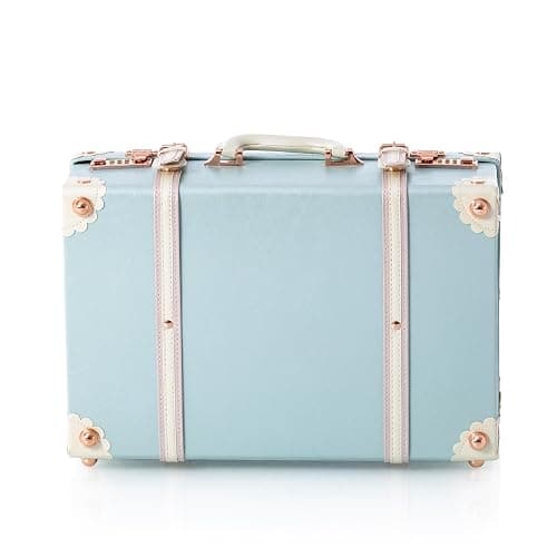 COTRUNKAGE 18" Carry On Suitcase Cute Pu Overnight Vintage Trunk Luggage Bag for Women with Combination Locks, Sky Blue thumbnail 3
