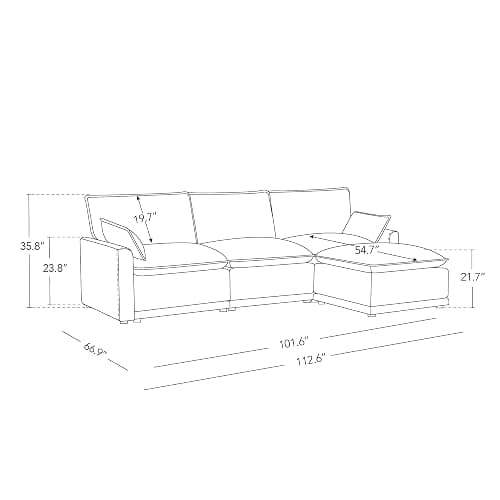 CHITA 113" Oversized Cloud Sectional Couch, Modern Modular Sectional Sofa Set for Living Room, 4 Seater L Shaped Couch, Cream thumbnail 2