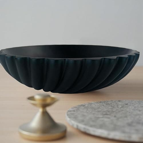 GUSFREUD Black Decorative Bowl - Large Fruit Bowl for Kitchen Counter & Coffee Table, Stylish Key Purse Bowl for Entryway & Console Table Decor thumbnail 2