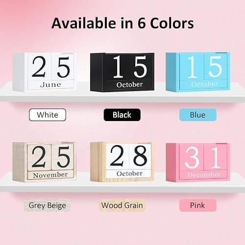 DEERINE Wooden Block Calendar for Desk, Large Size Daily Desktop Perpetual Desk Calendar, Cute Date Display Desk Accessories for Home Office Decor, Teacher, Classroom, Reusable Yearly, Pink thumbnail 7