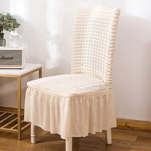 XMNTG Dining Room Chair Slipcovers 1-Piece Stretch White Dining Chair Covers Non Slip Washable Furniture Protector with Skirt Country Style for Hotel Ceremony Party (White 1) - Image 1