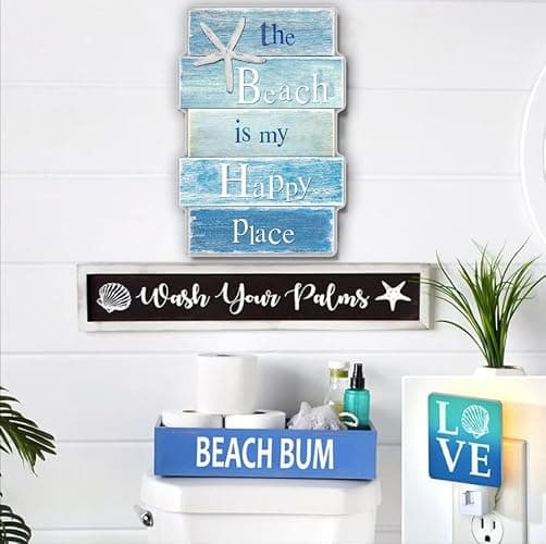 MODE HOME Coastal Wall Decor for Home, Beach Wall Art Wooden Hanging Sign with Starfish Element, Perfect Beach Themed Room Decor and Ocean Decor for Bathroom Bedroom Coastal Living Spaces 11.5" x 17" thumbnail 2