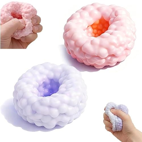 2PCS Crunchy Squishy Stress Ball, Crunchy Stress Ball with Beads,Anxiety Relief Fidget Ball for Adults & Kids, ASMR Squeeze Fidget Toys, Party Favors & Student Classroom Prizes Gifts (Purple+Orange) - Image 1
