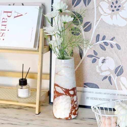 Natural Marble Vase ， Modern Minimalist Stone Vase for Home Decor， Elegant Table & Shelf Decor for Living Room, Entryway, Mantel ， Luxury Centerpiece thumbnail 6